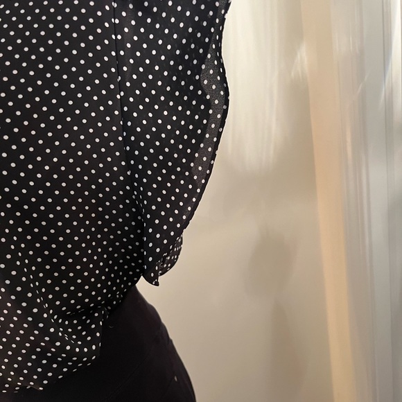 ANN TAYLOR Black Polkadot Ruffle sleeve Sheer Top Size Large - Picture 5 of 6